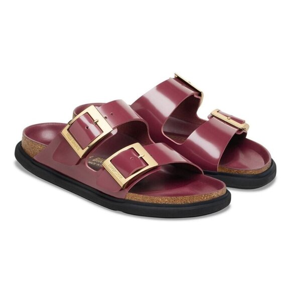 Birkenstock Shoes Arizona Droplet Buckle Zinfandel High Shine Sandals